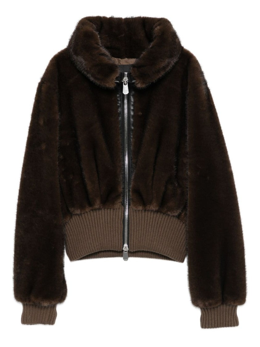 Pinko Cropped Jacket With Plush Faux Fur Texture