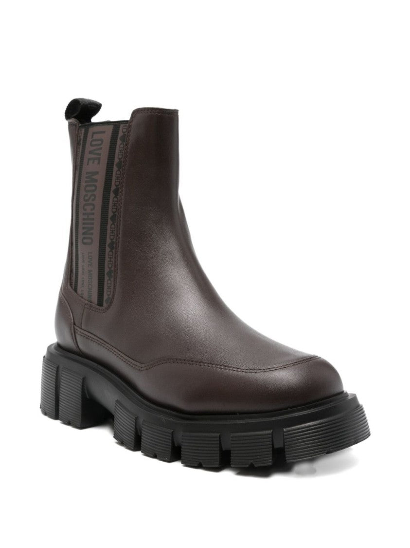 Love Moschino Brown Leather Ankle Boots