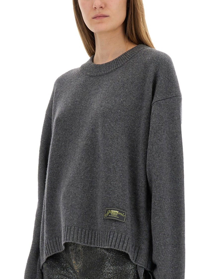Ganni Relaxed Oversized Shirt With Ribbed Hem