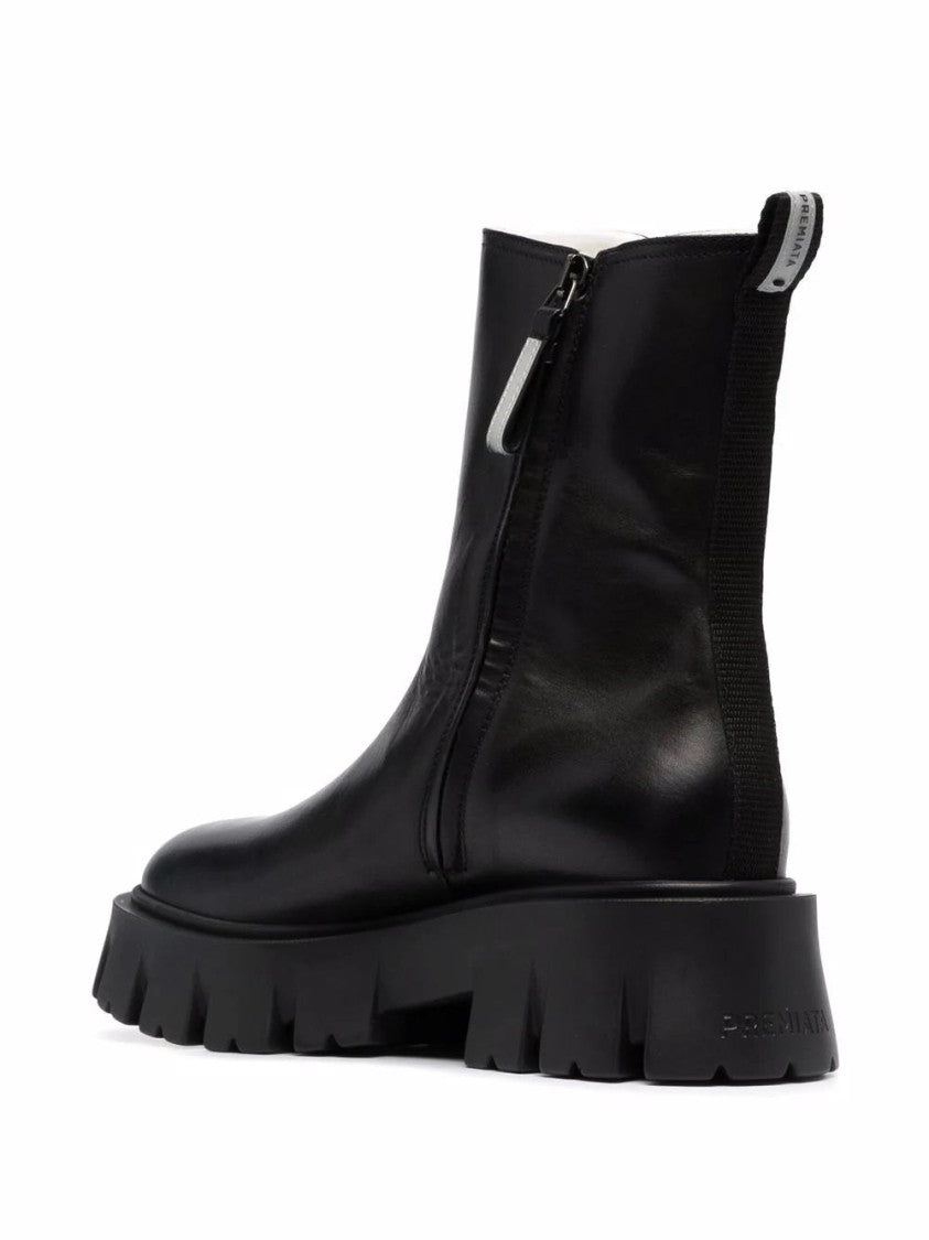 Tops Luxury Sleek Black Leather Ankle Boots With Wool Lining