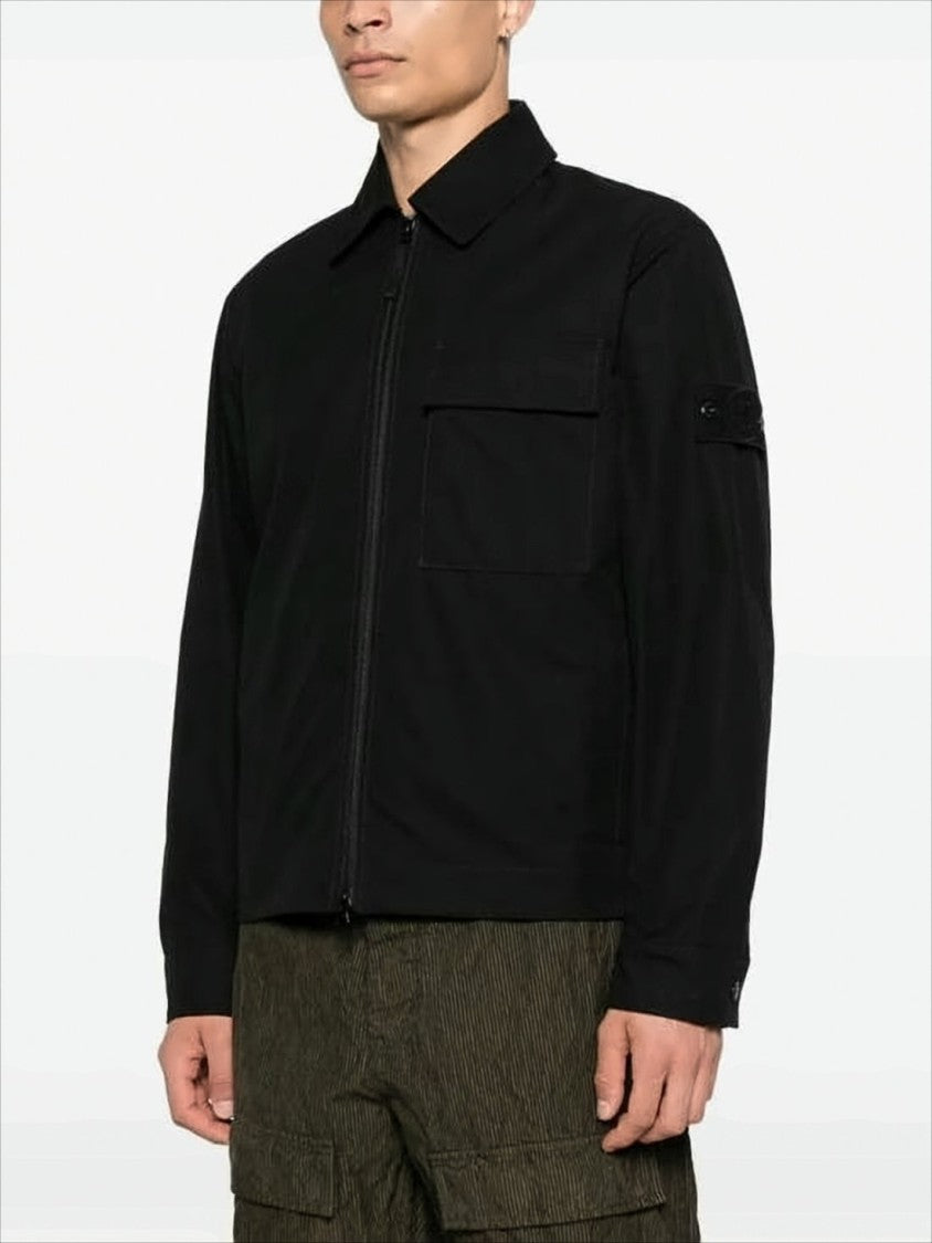Stone Island Minimalist Black Cotton Jacket With Front Zipper Closure