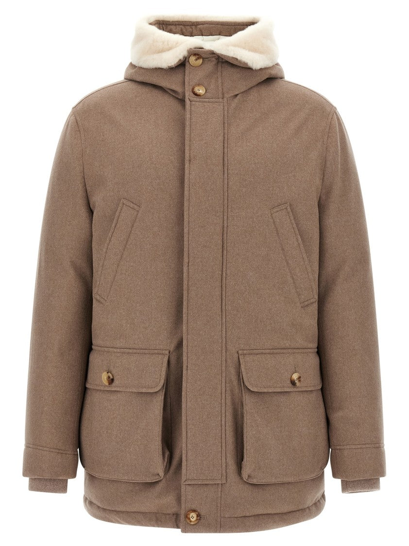 Brunello Cucinelli Padded Quilt Wool Flannel Parka With Shearling-Lined Neck