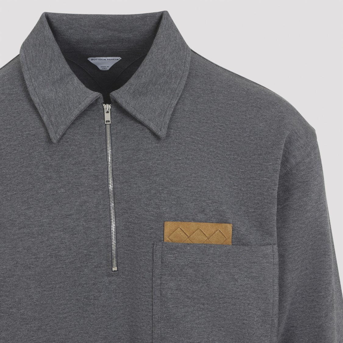 Bottega Veneta Mélange Grey Cotton Polo With Intrecciato Leather Detail