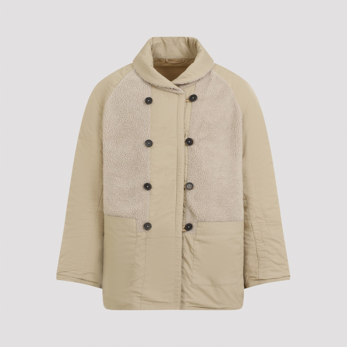 Universal Works Double-Breasted Jacket With Sherpa Collar And Fabric Blend