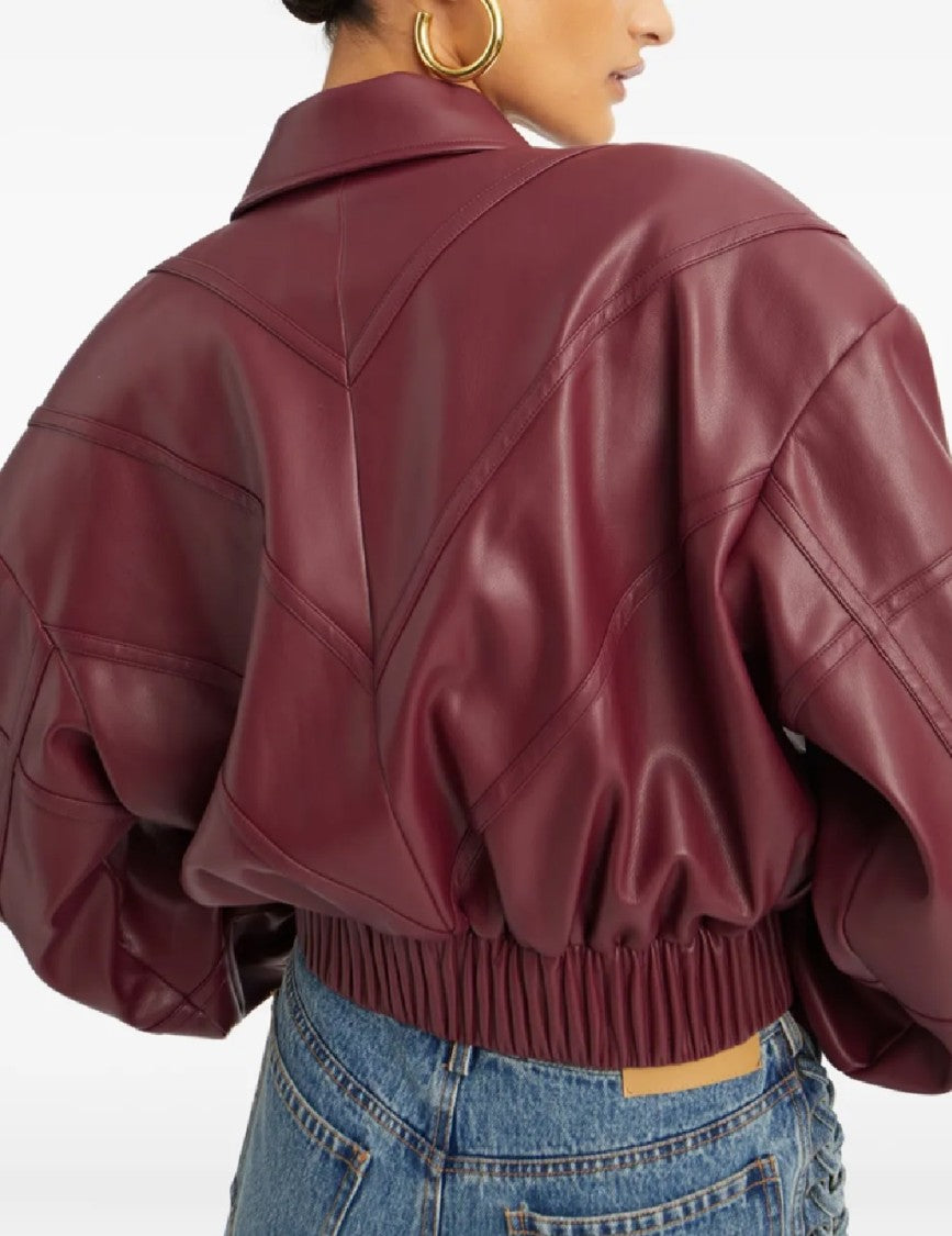 Rotate Silk-Finish Bomber Jacket With Ribbed Cuffs