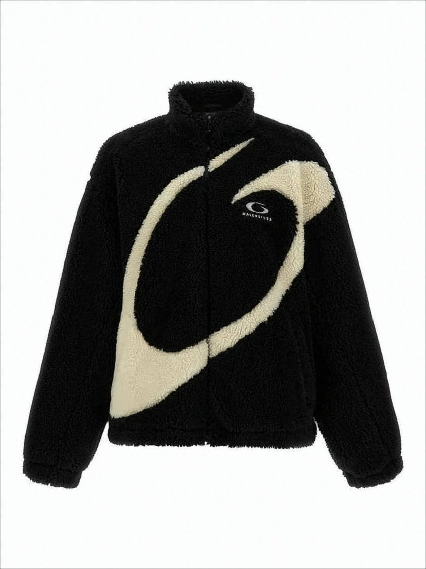 Balenciaga Plush Abstract Design Jacket With High Collar