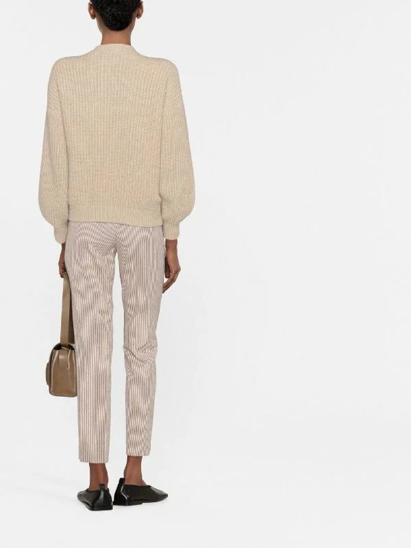 Peserico Crew-Neck Cable-Knit Beige Knitwear Jumper