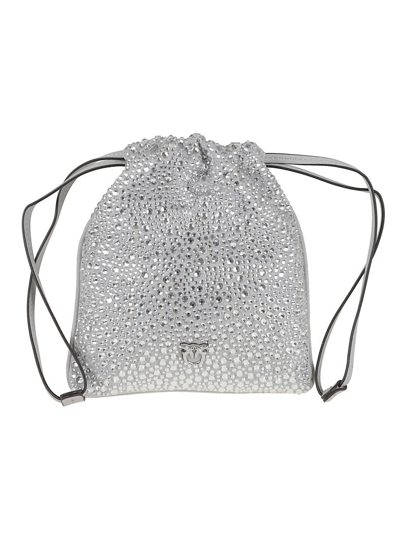 Pinko Rhinestone-Embellished Drawstring Shoulder Bag