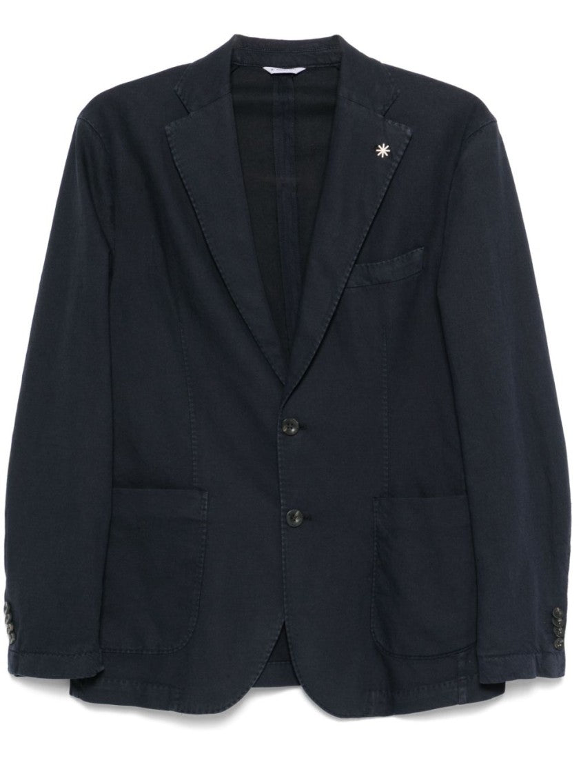 Manuel Ritz Navy Blue Single-Breasted Blazer With English Rear Vents