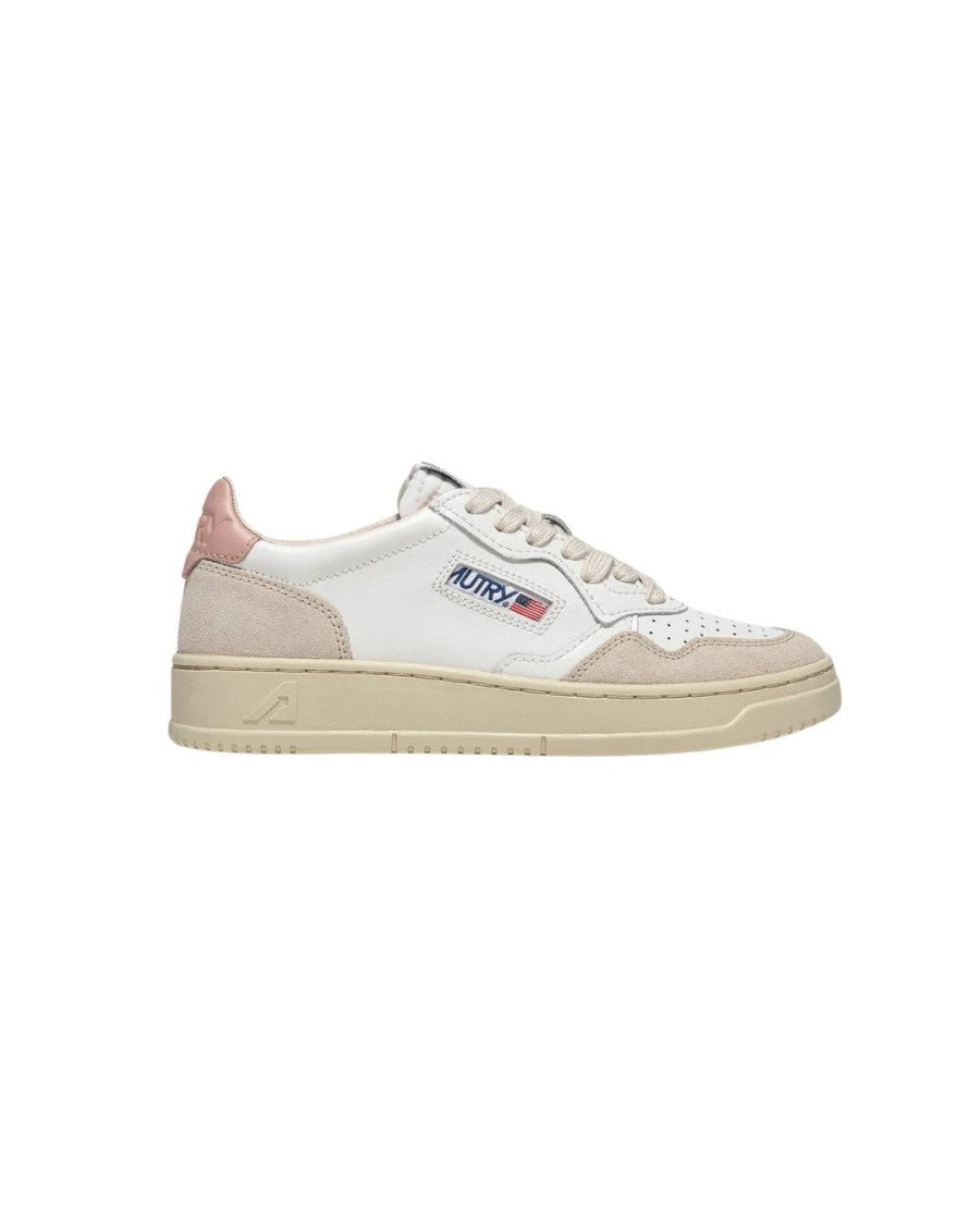 Autry White Leather And Powder Suede Sneakers With Perforated Design