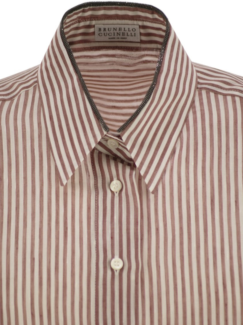 Brunello Cucinelli Linen And Silk Striped Organza Shirt