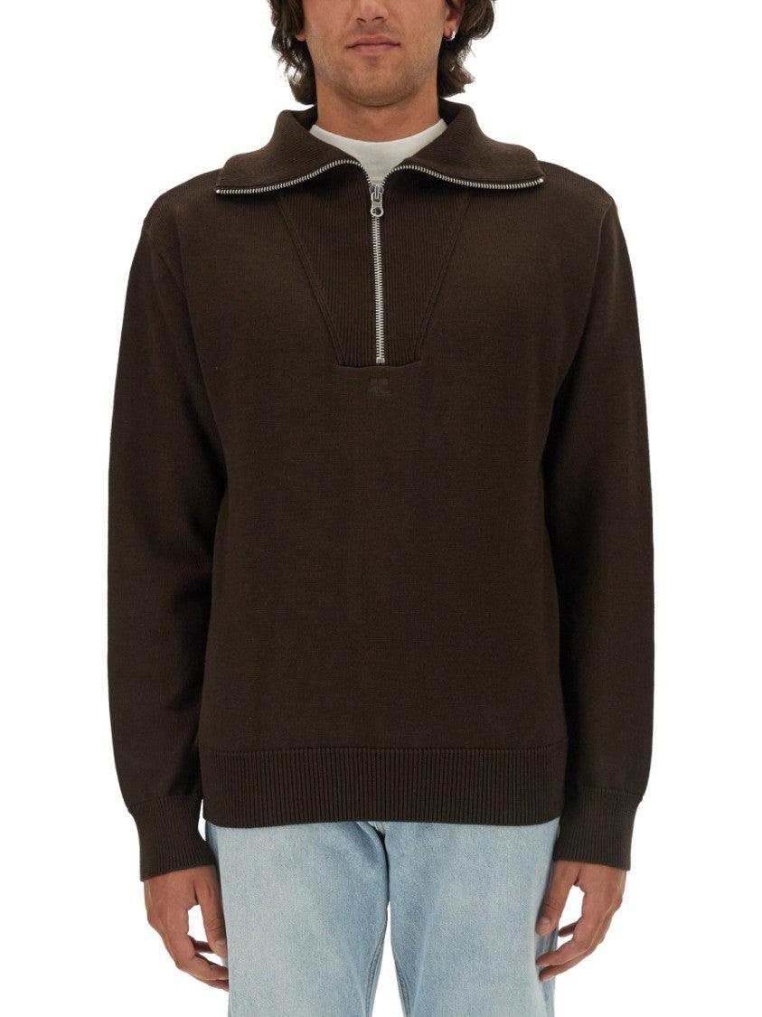Courrèges Knitted Polo With Zip-Up Collar