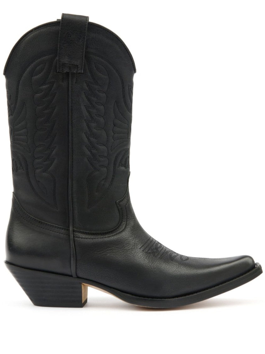 Mm6 By Maison Margiela Pointed Toe Leather Boots With Double Pull-Tabs