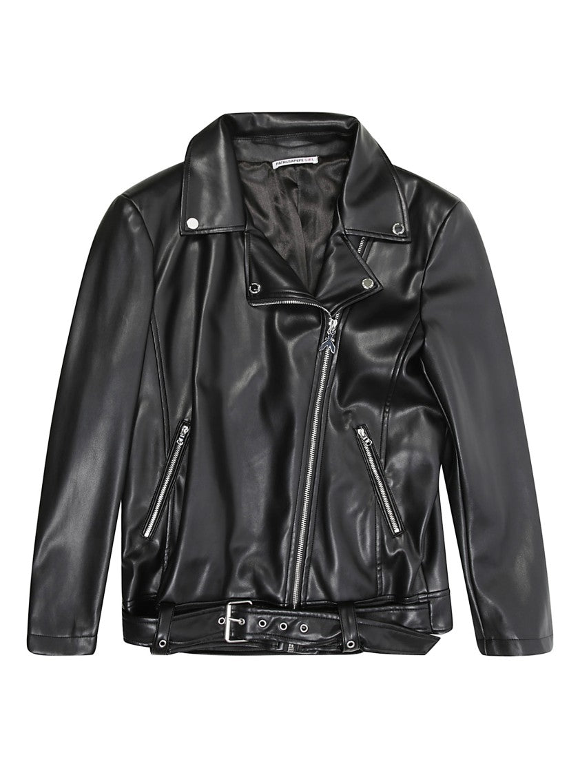 Patrizia Pepe Asymmetrical Black Eco-Leather Biker Jacket