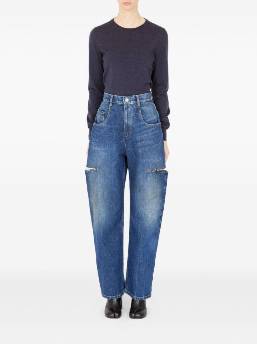 Maison Margiela High-Waisted Blue Denim Jeans With Cut-Out Details