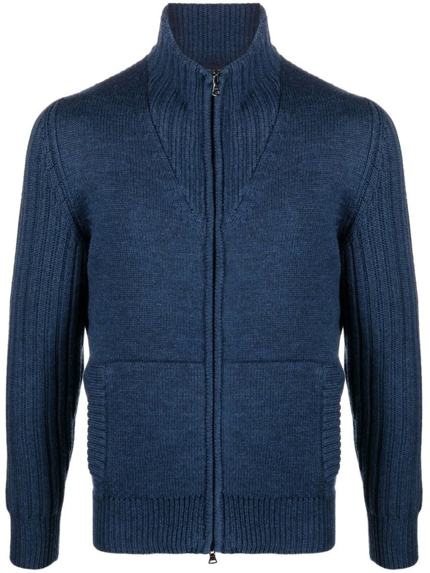 Paul & Shark Knitted Cardigan With Full Zip And High Ribbed Collar