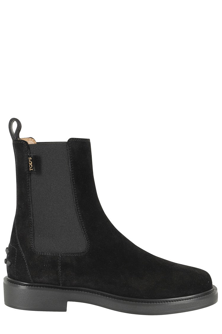 Tod's Suede Ankle Boots With Round Toe And Elastic Inserts