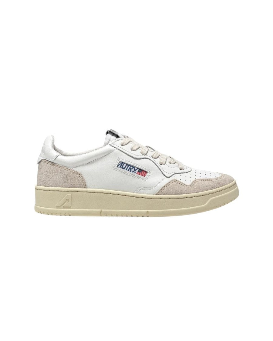 Autry Medalist Low Sneakers In White Leather And Beige Suede