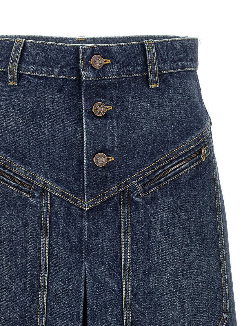 Chloé Delavé Cotton Denim Midi Skirt