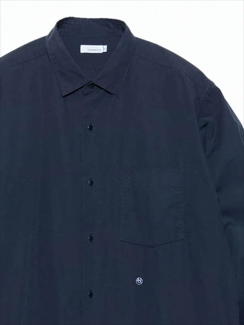 Nanamica Long-Sleeve Blue Shirt With Classic Collar And Subtle Embroidery