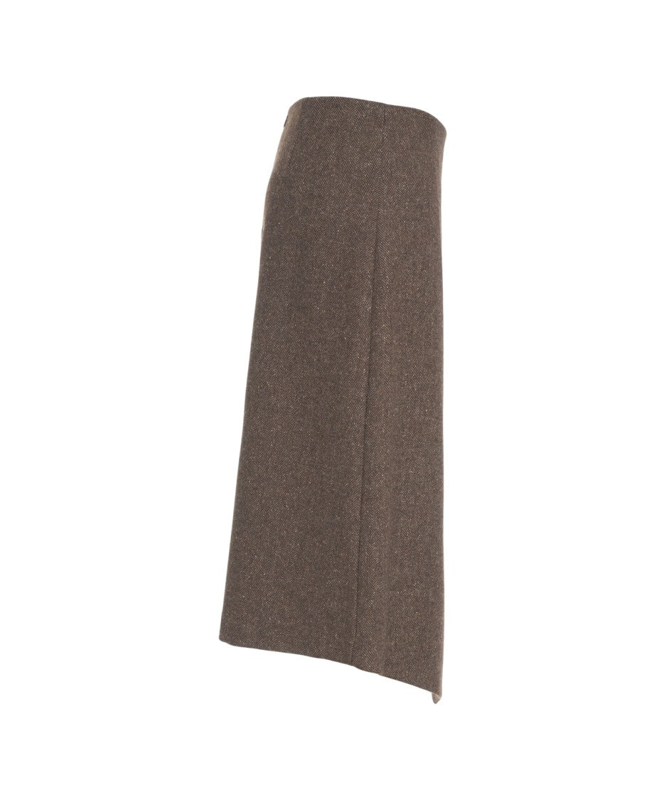 Ottod'ame Asymmetric Hem Houndstooth Midi Skirt