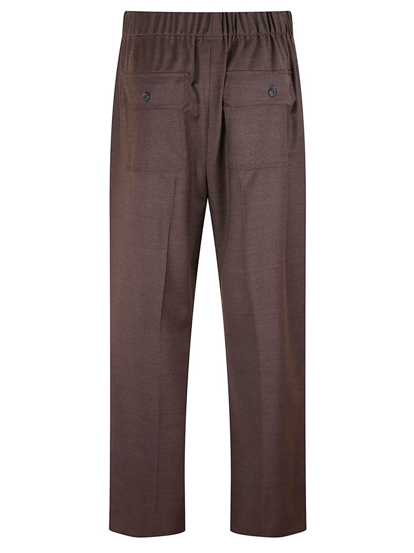 Max Mara Straight-Leg Brown Flannel Trousers With Elastic Waistband