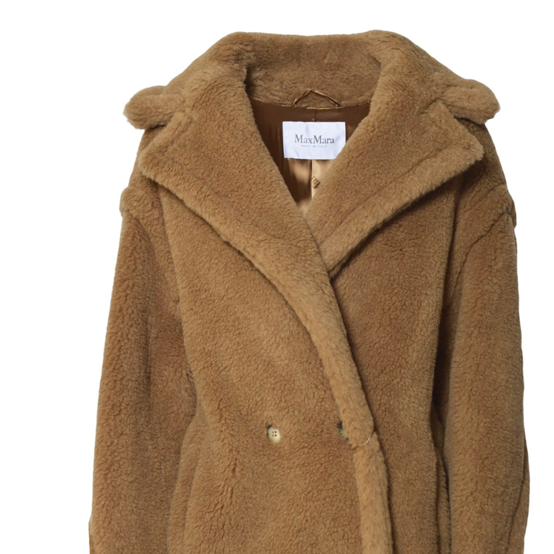 Max Mara Plush Long Camel Coat With Double-Breasted Front