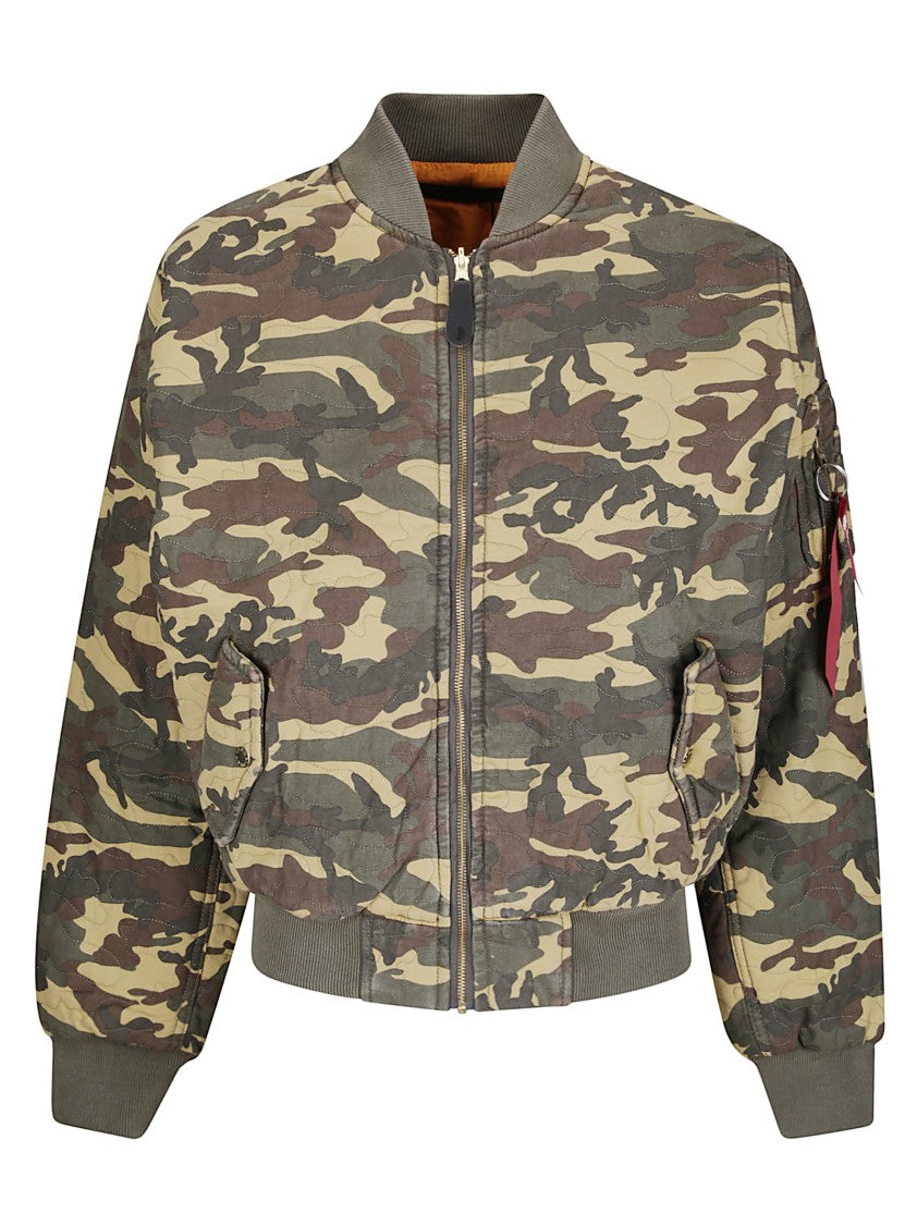 Alpha Industries Quilted Camouflage Bomber Jacket With Padded Texture And Functional Pockets