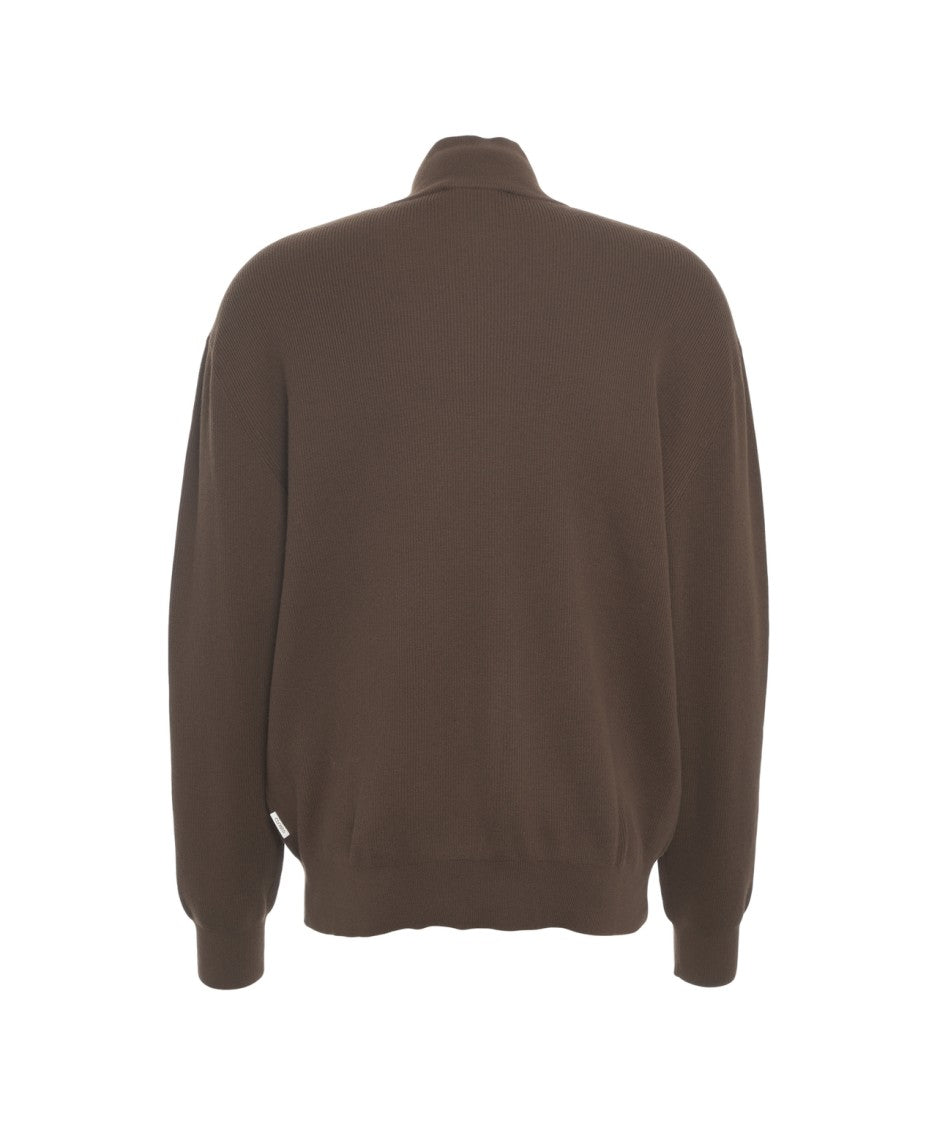 Closed Ribbed Half-Zip Sweater With High Collar