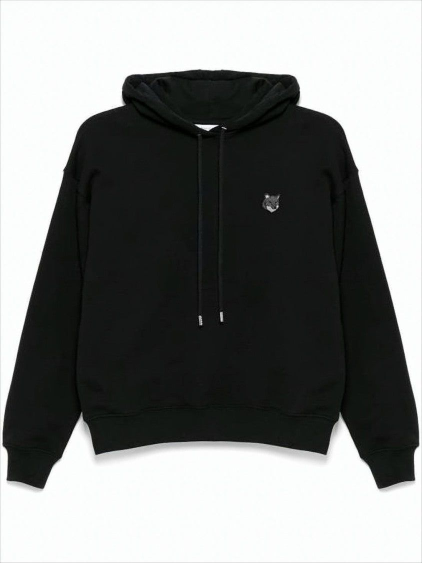 Maison Kitsuné Relaxed Fit Black Hoodie With Drawstring Hood And Embroidered Detail