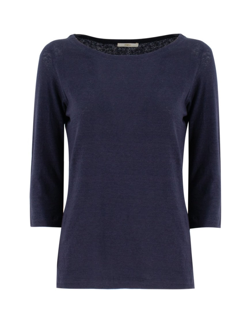 Fedeli 3/4 Sleeve Linen Blend T-Shirt