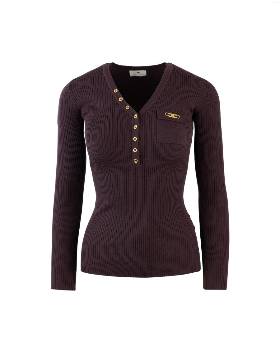 Elisabetta Franchi Ribbed Knit Top With Pocket Bordeaux
