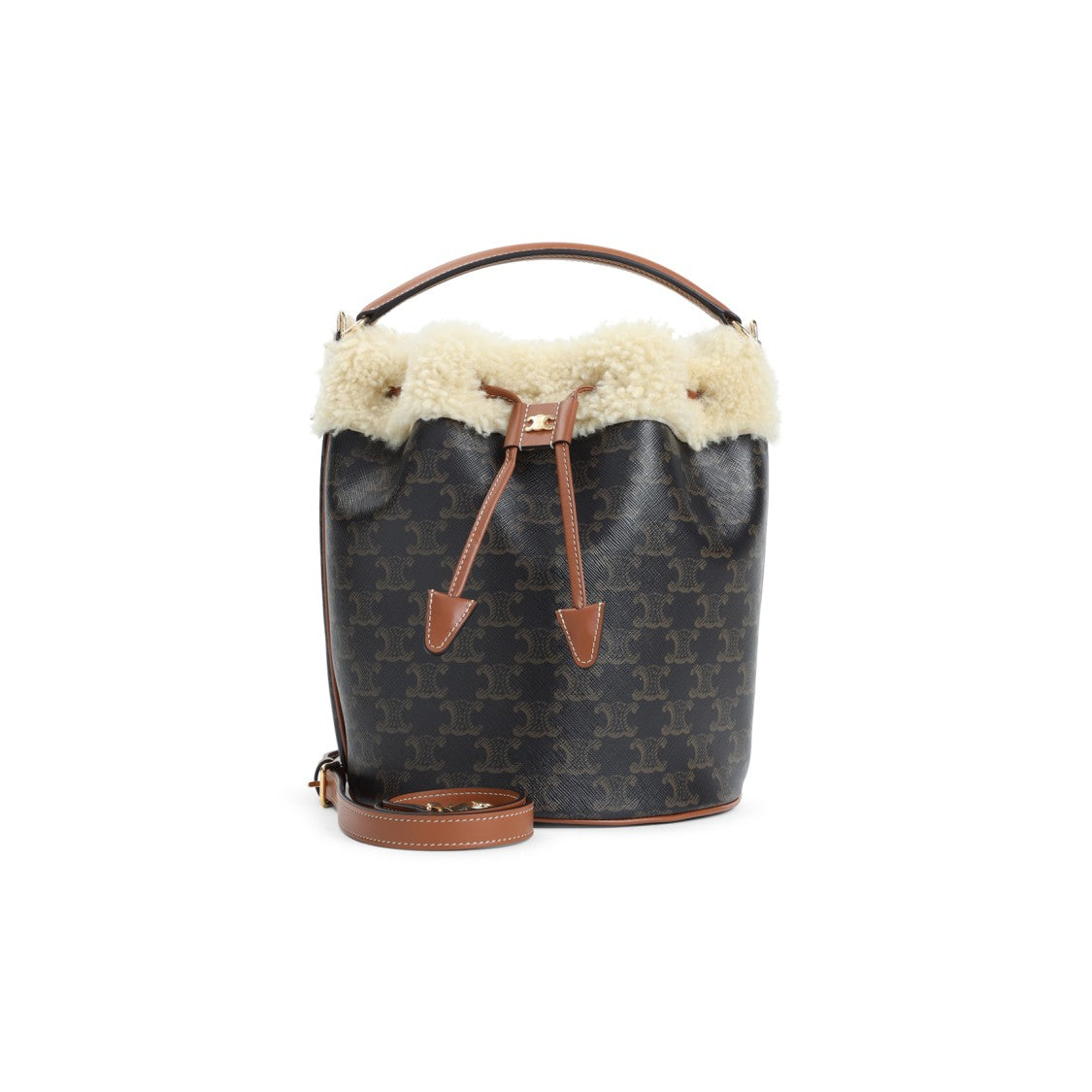 Celine Tan Brown Cotton Clara Bucket Bag