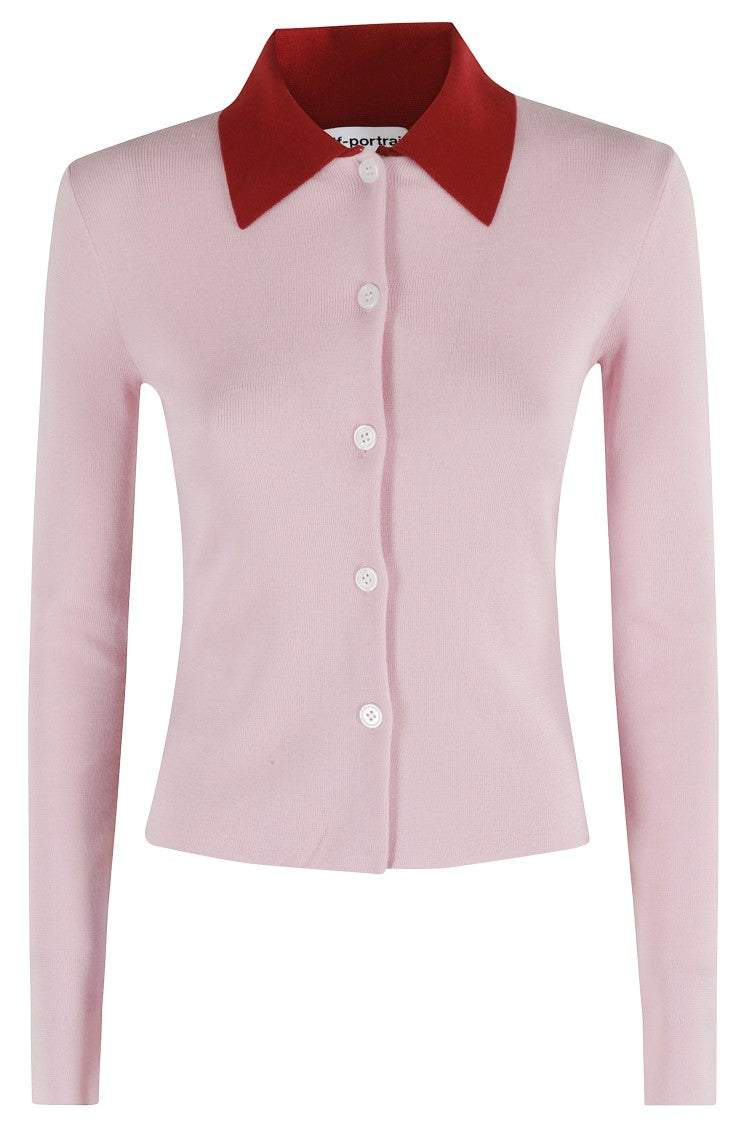Self-Portrait Merino Wool Cardigan With Contrast Polo Collar And Classic Design