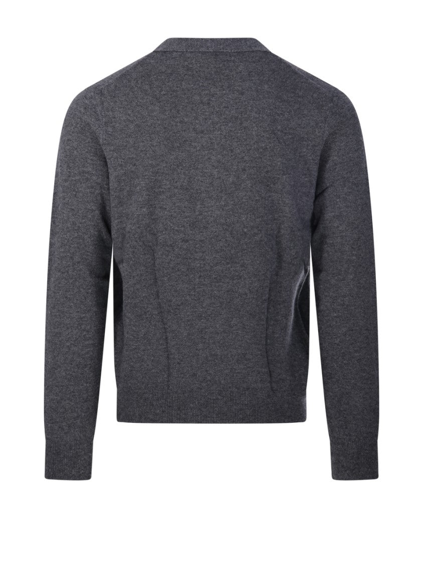 Comme Des Garçons Textured Knit Dark Grey Cardigan