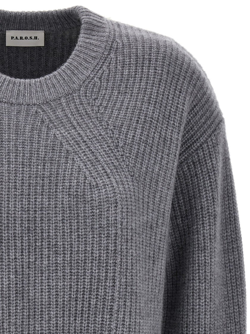 P.A.R.O.S.H. Ribbed Grey Cashmere Crewneck Sweater