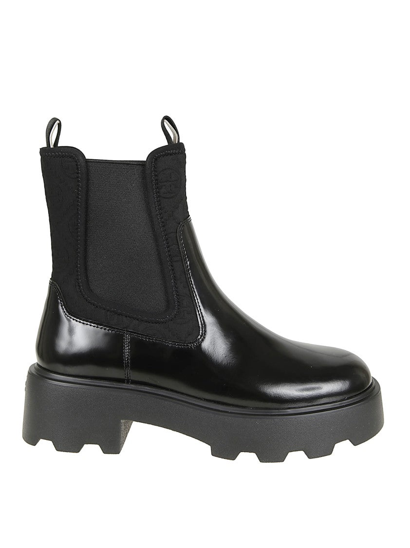 Tory Burch Polished Leather Ankle Boots With Elastic Panels