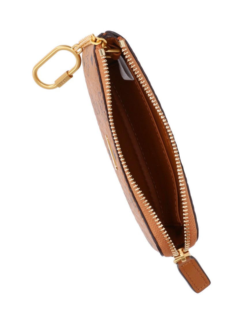 Mcm Textured Brown Leather Zip Wallet