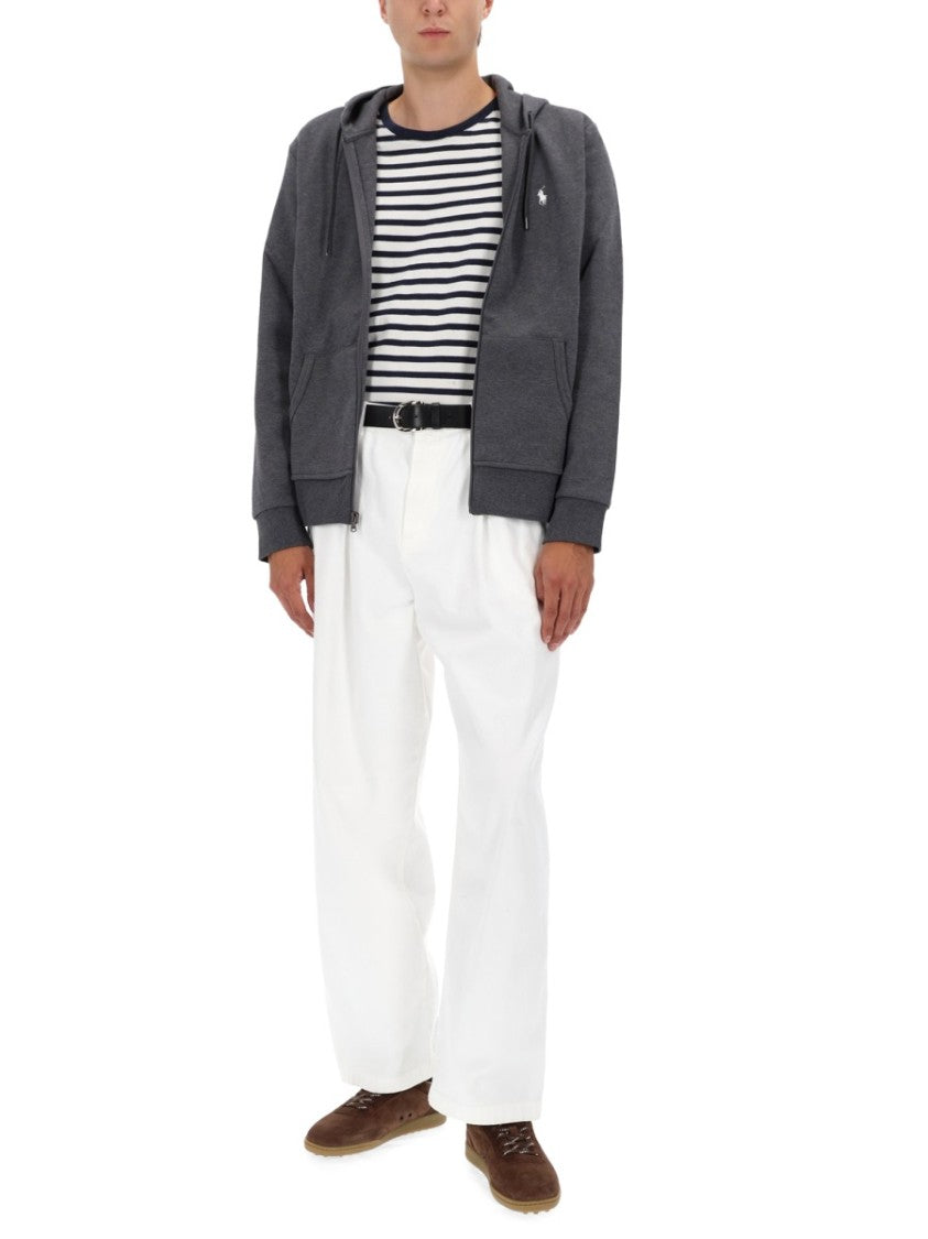 Polo Ralph Lauren Full-Zip Grey Hoodie With Ribbed Hem