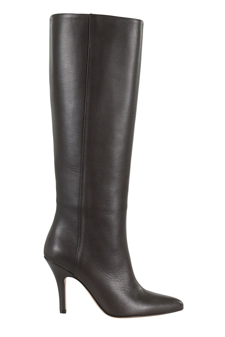Mm6 By Maison Margiela Pointed Toe Knee-High Boot With White Stitch Detail