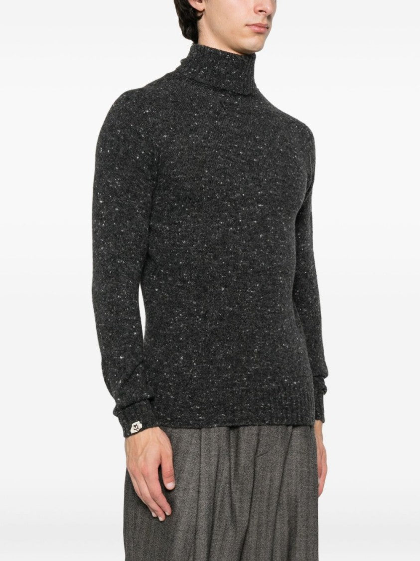Drumohr Speckled Grey Turtleneck Sweater With Ribbed Cuffs