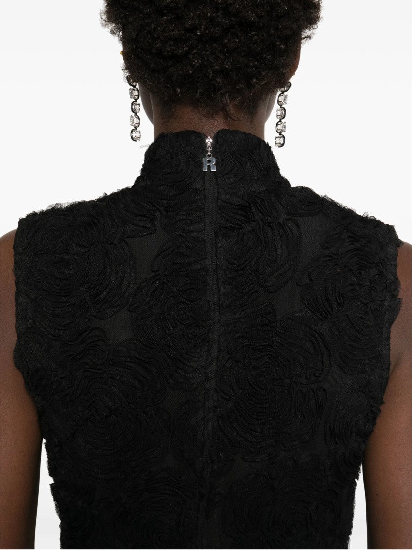 Rotate Sleeveless Floral Textured Maxi Dress With High Neckline