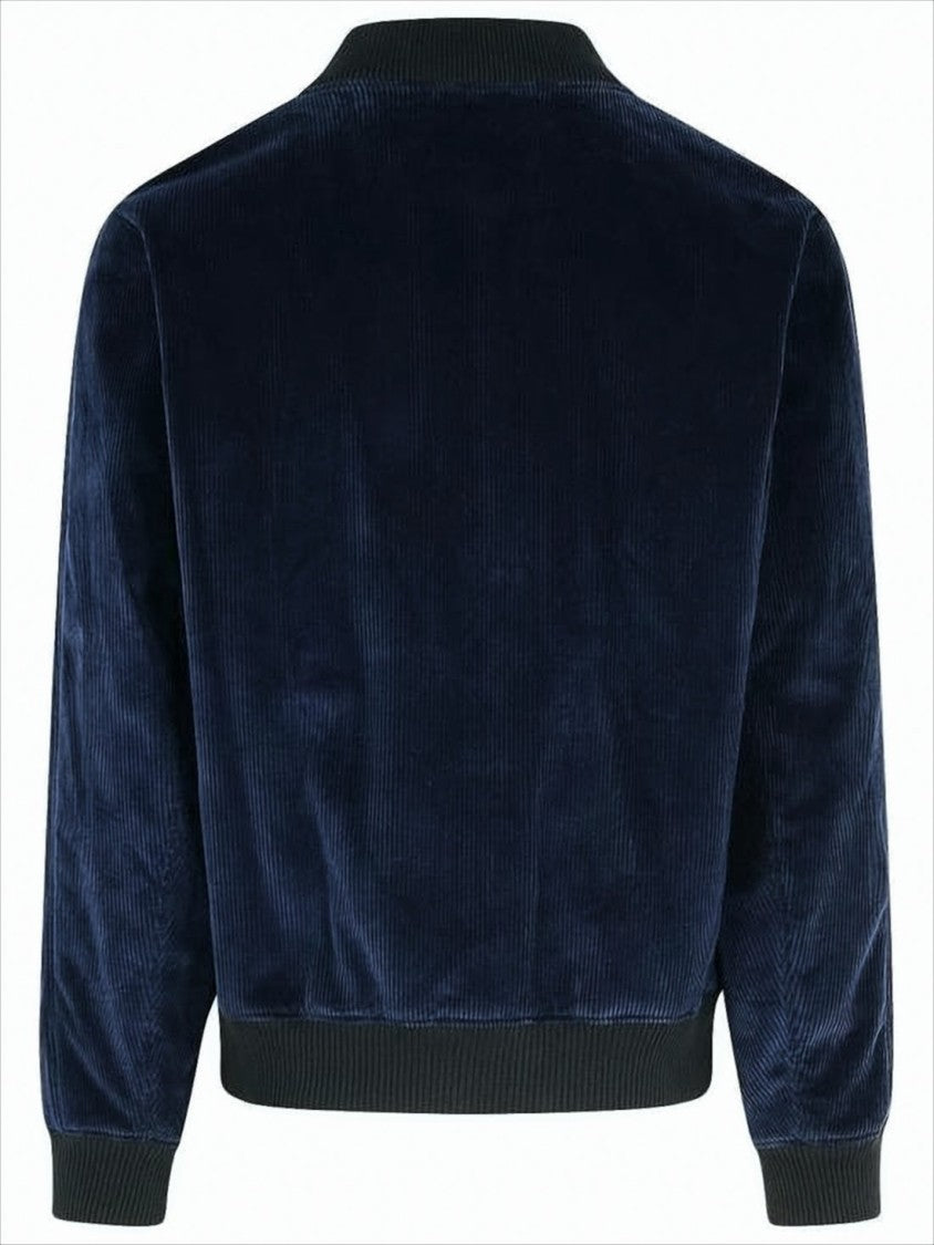 Maison Kitsuné Deep Navy Corduroy Bomber Jacket With Subtle Emblem