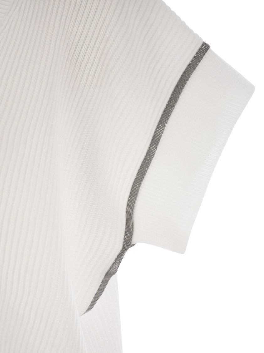 Brunello Cucinelli Cotton Rib Knit T-Shirt With Precious Trims