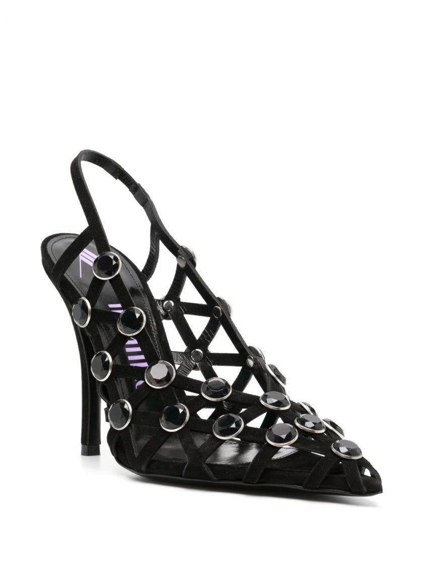 The Attico 125Mm Embellished Suede Slingback Pumps
