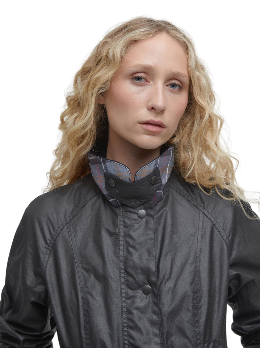 Barbour Black Coat With Button-Up Front