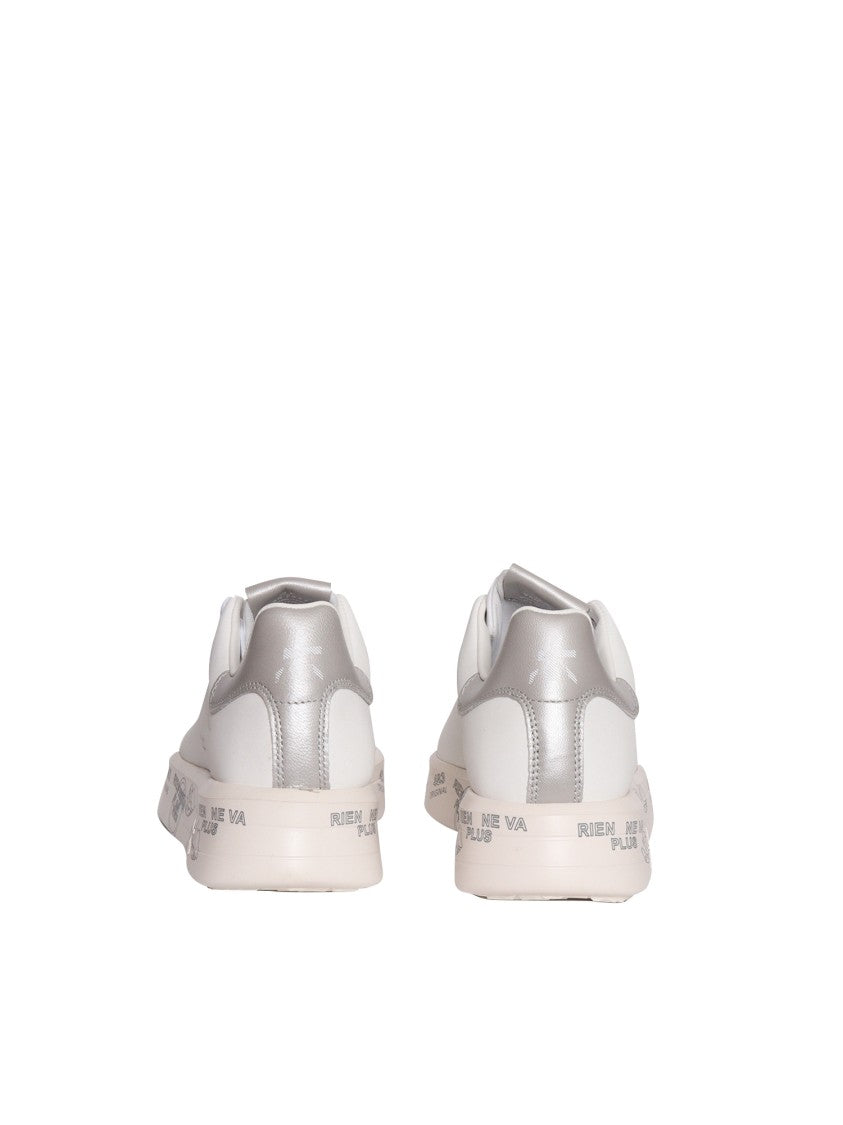 Premiata White Sneakers With Metallic Heel Accent