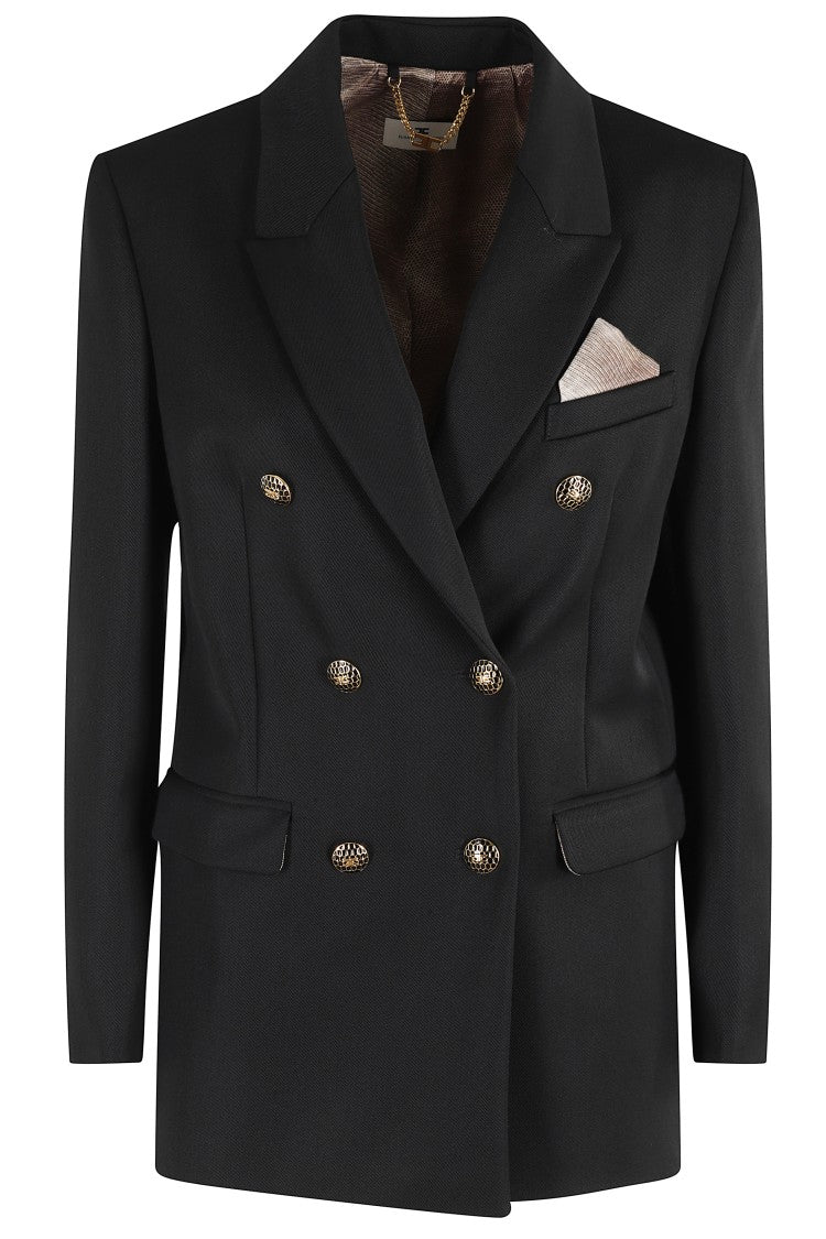 Elisabetta Franchi Structured Black Gabardine Blazer With Jeweled Buttons