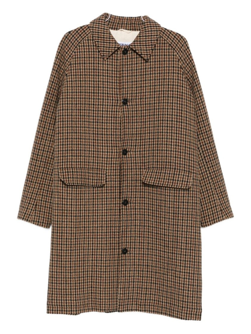 Sebago Mid-Length Houndstooth Coat With Textured Cotton Fabric