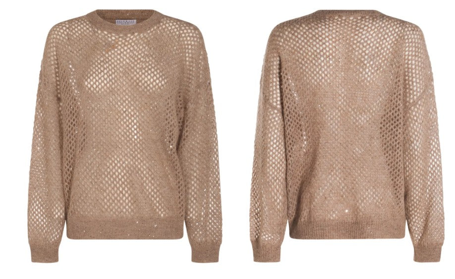 Brunello Cucinelli Open-Knit Sweater With Relaxed Silhouette And Classic Crew Neckline
